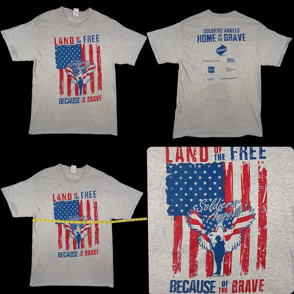 Land Of The Free Because Of The Brave T-Shirt Vintage Large Grey American